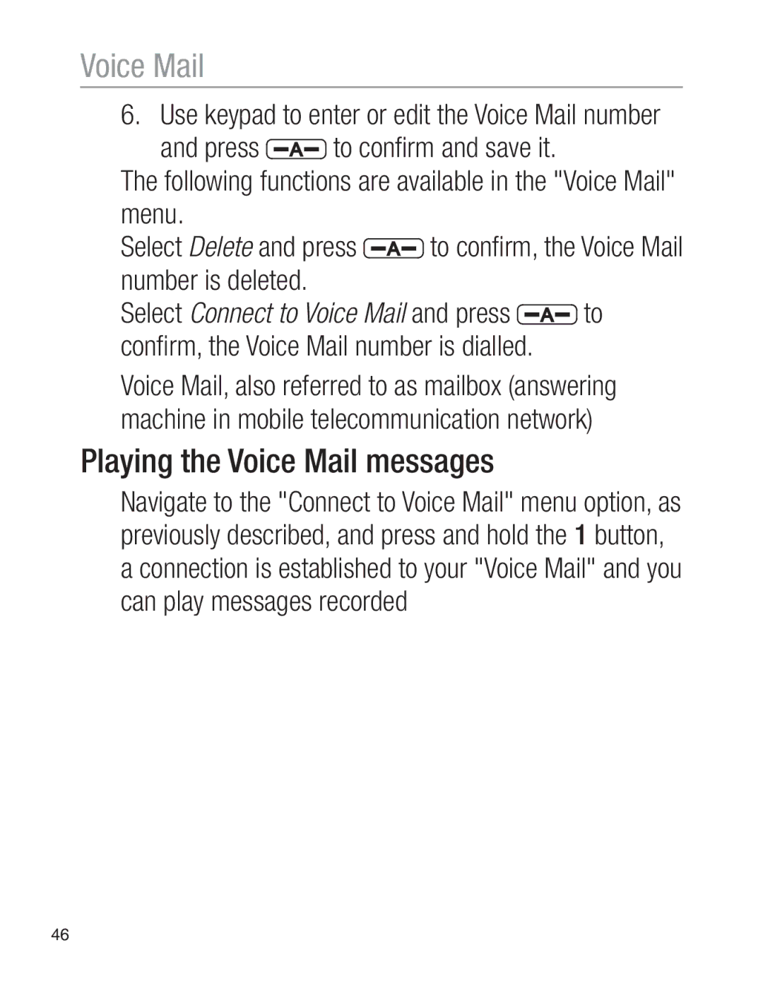 Oricom EZY120 operating instructions Playing the Voice Mail messages 