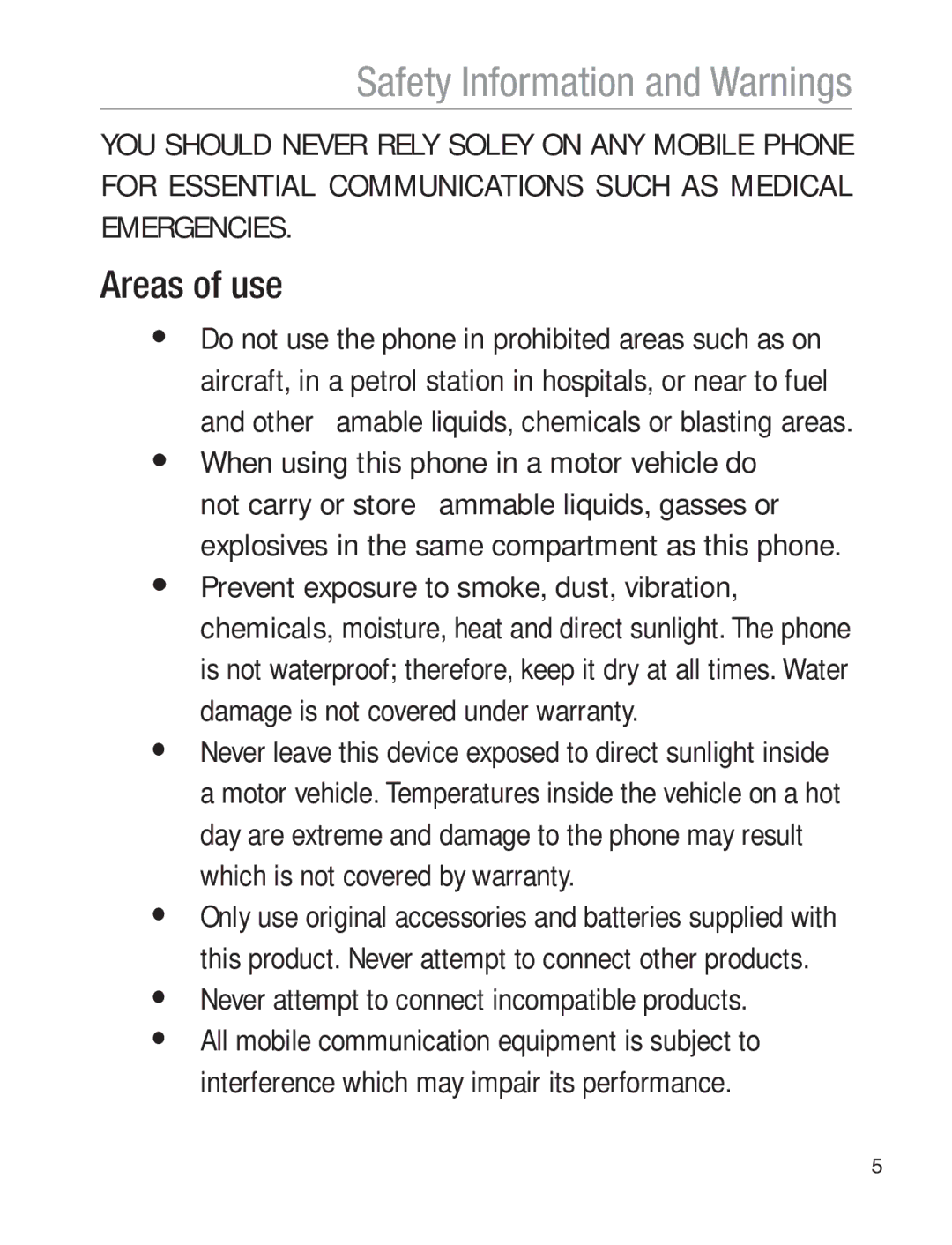 Oricom EZY120 operating instructions Safety Information and Warnings, Areas of use 