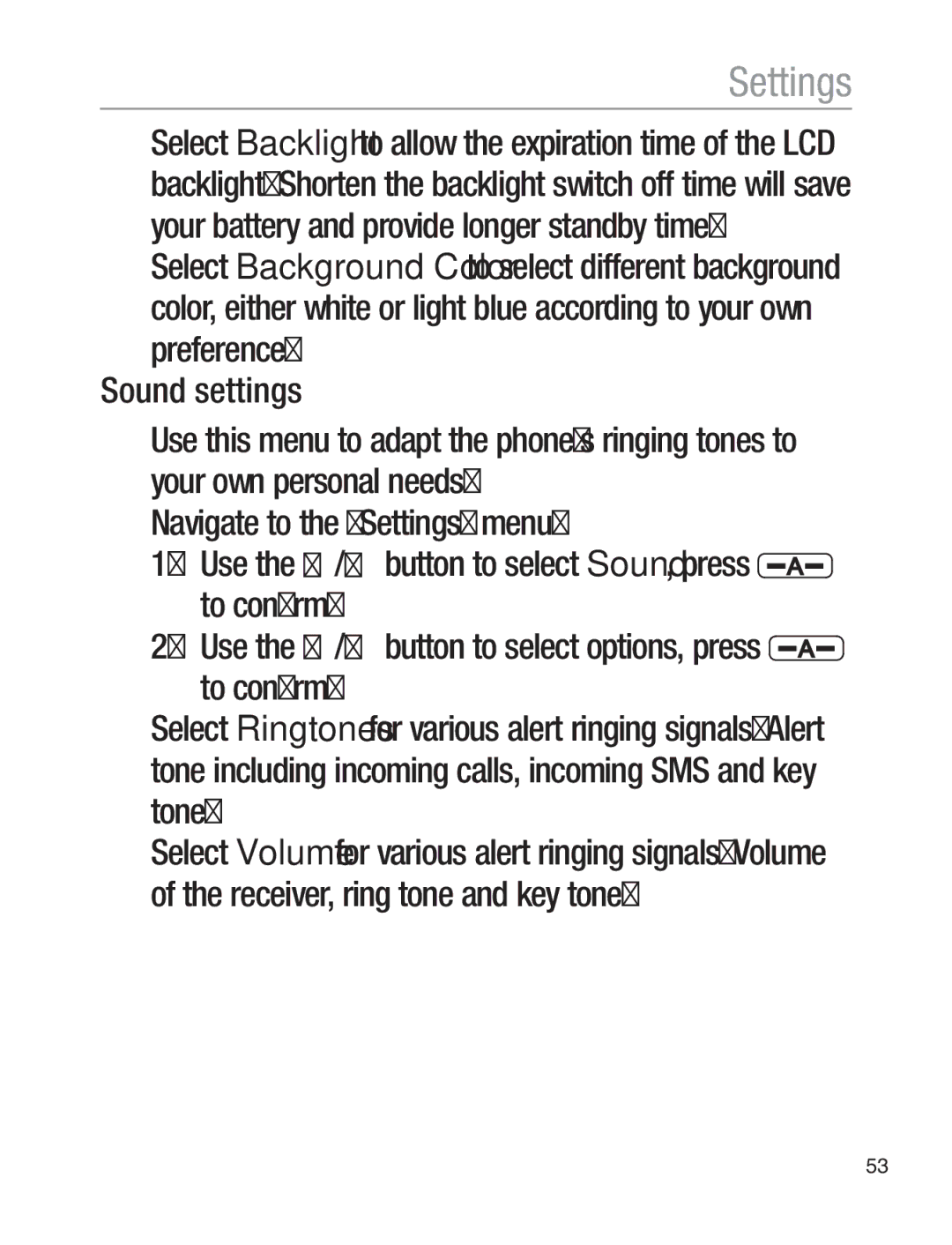 Oricom EZY120 operating instructions Settings 