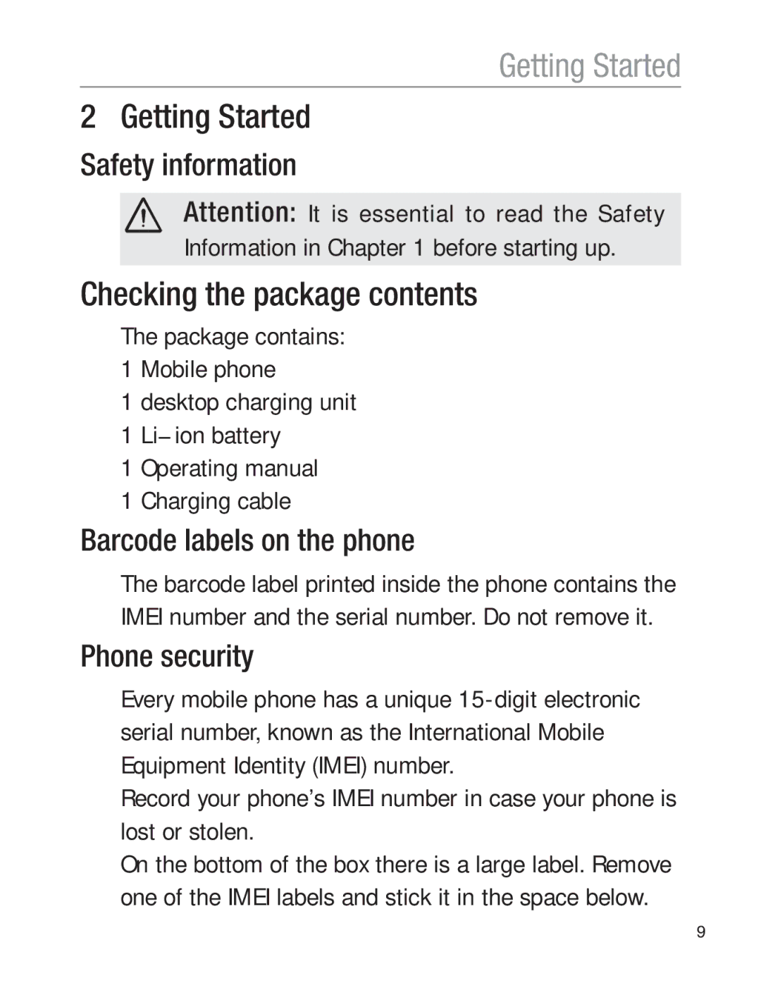 Oricom EZY120 operating instructions Getting Started, Checking the package contents 