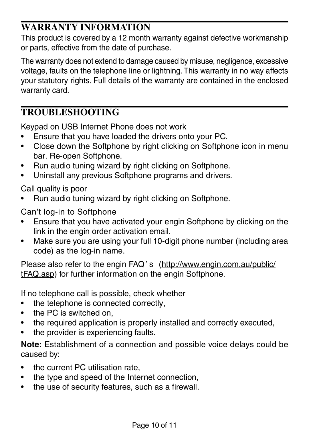 Oricom IP-7 manual Warranty Information, Troubleshooting 