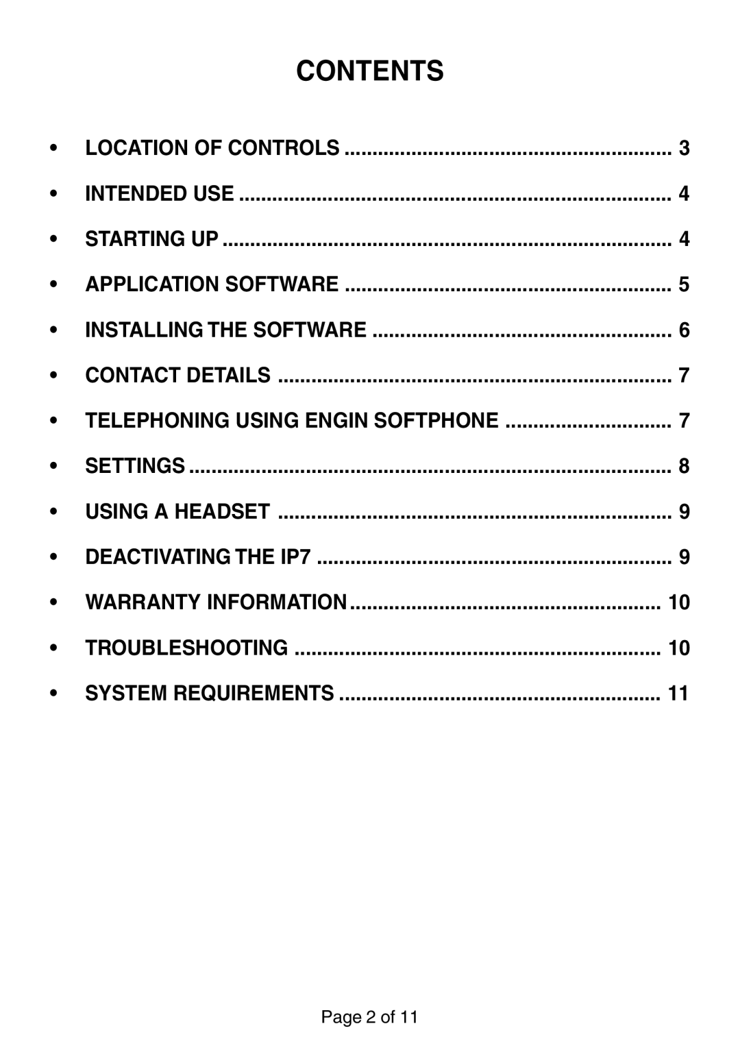 Oricom IP-7 manual Contents 