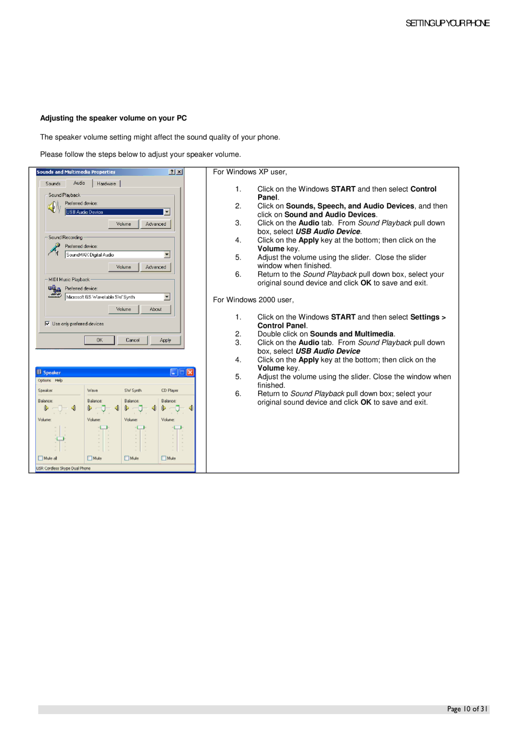 Oricom IP800 manual Adjusting the speaker volume on your PC, Double click on Sounds and Multimedia 