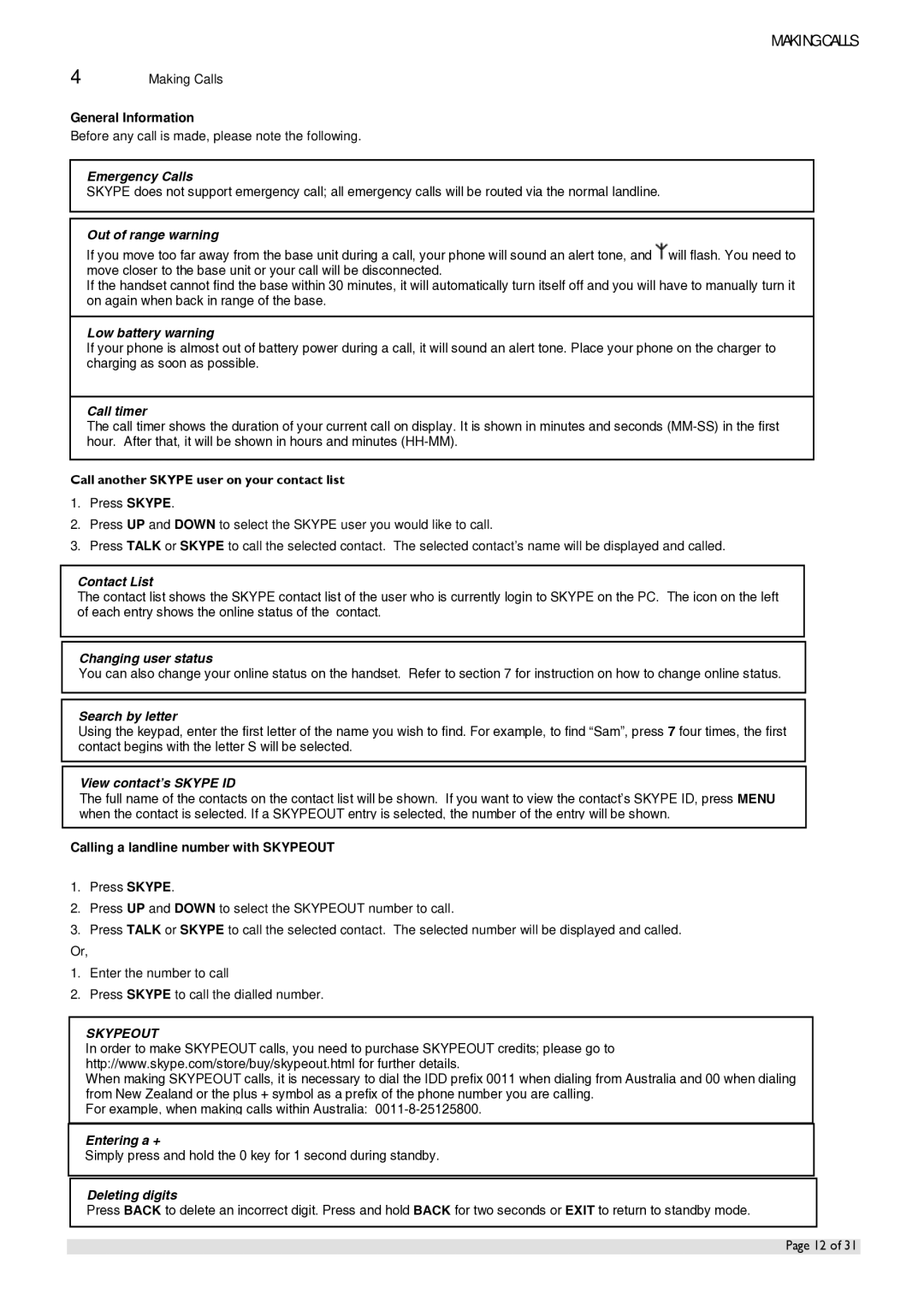 Oricom IP800 manual Making Calls 