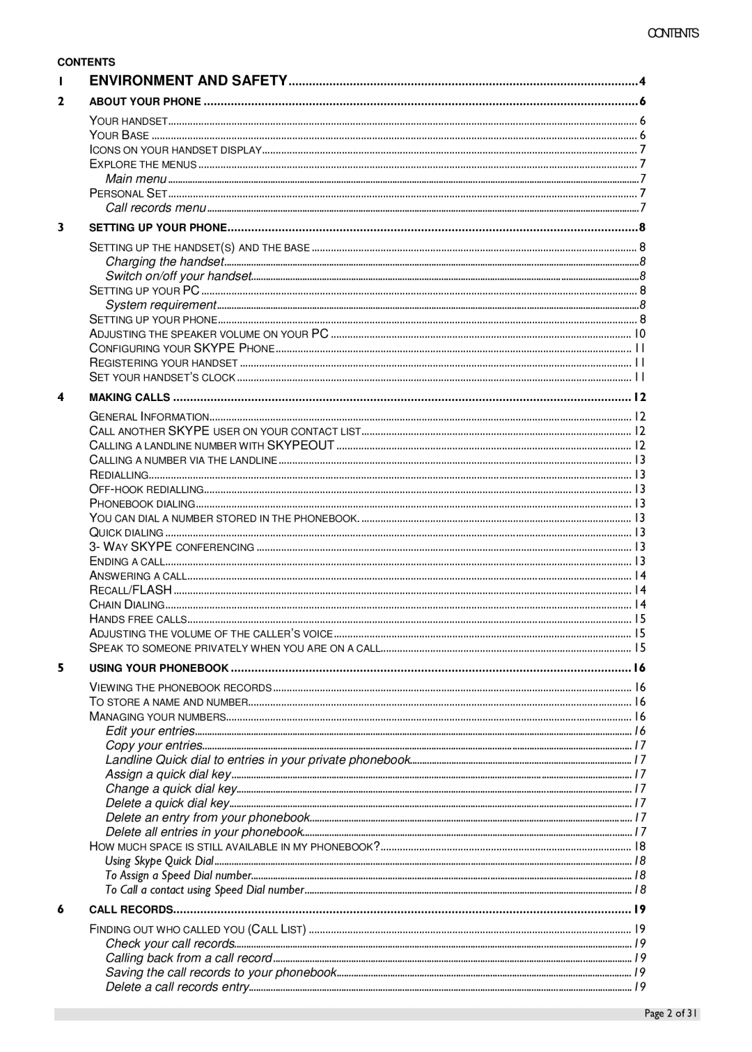 Oricom IP800 manual Contents 