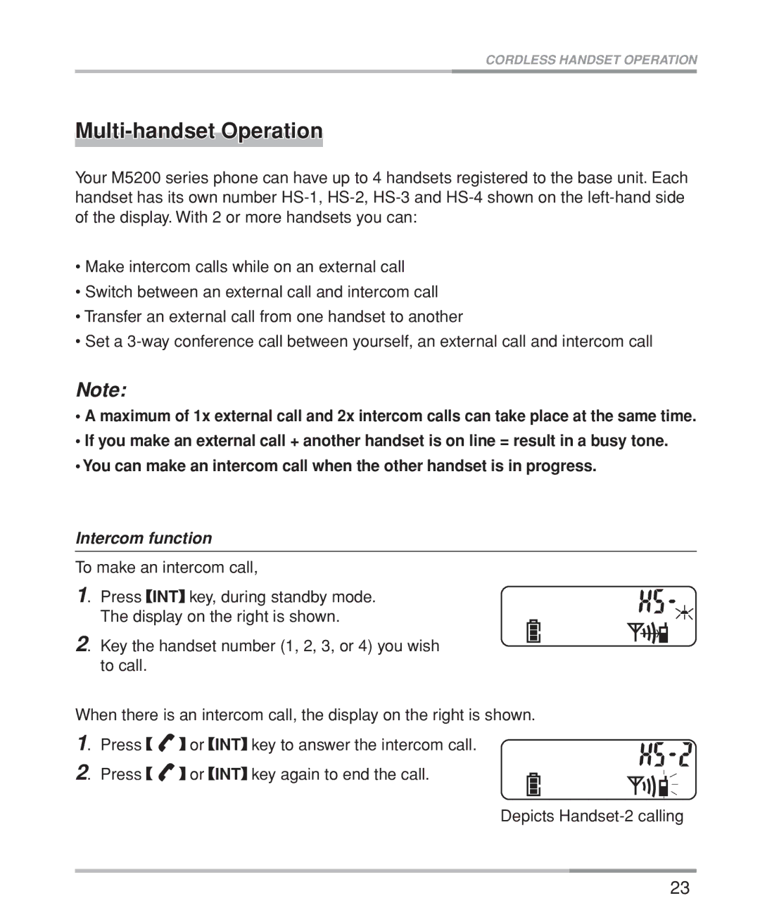 Oricom M5200 Series manual Multi-handset Operation, Intercom function 