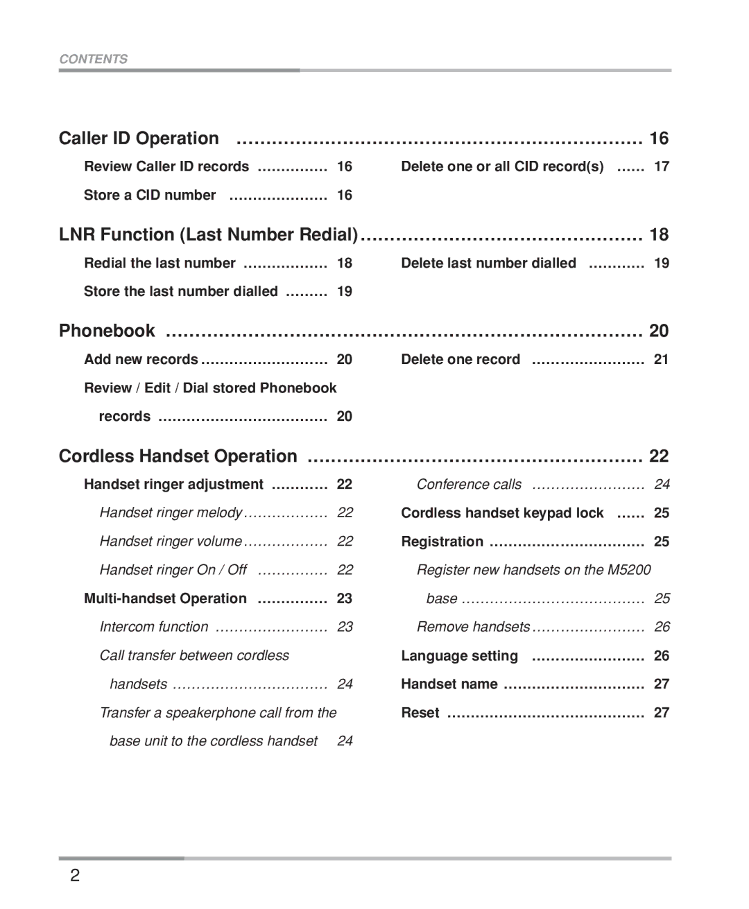 Oricom M5200 Series manual Caller ID Operation …………………………………………………………… 