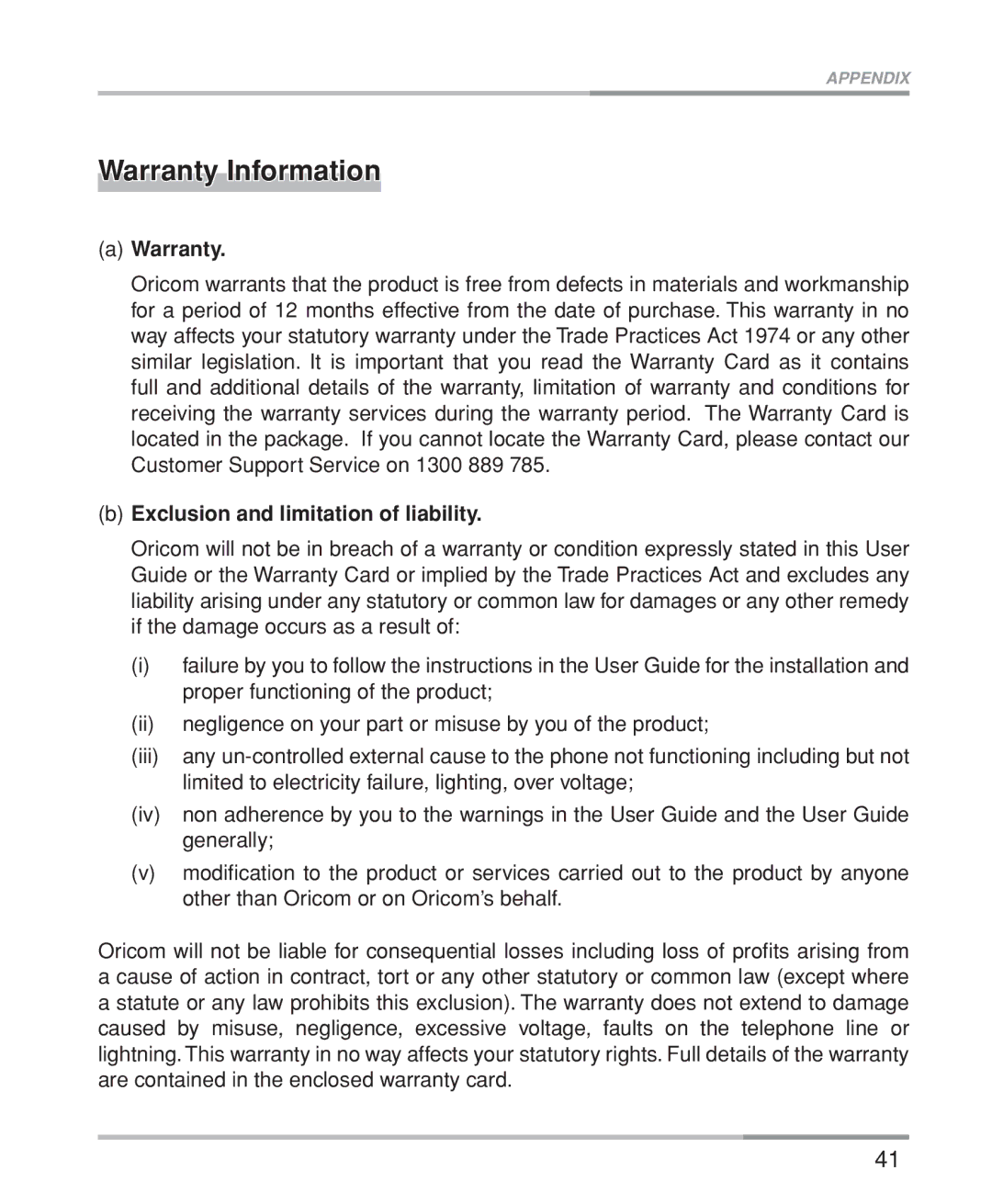 Oricom M5200 Series manual Warranty Information, Exclusion and limitation of liability 