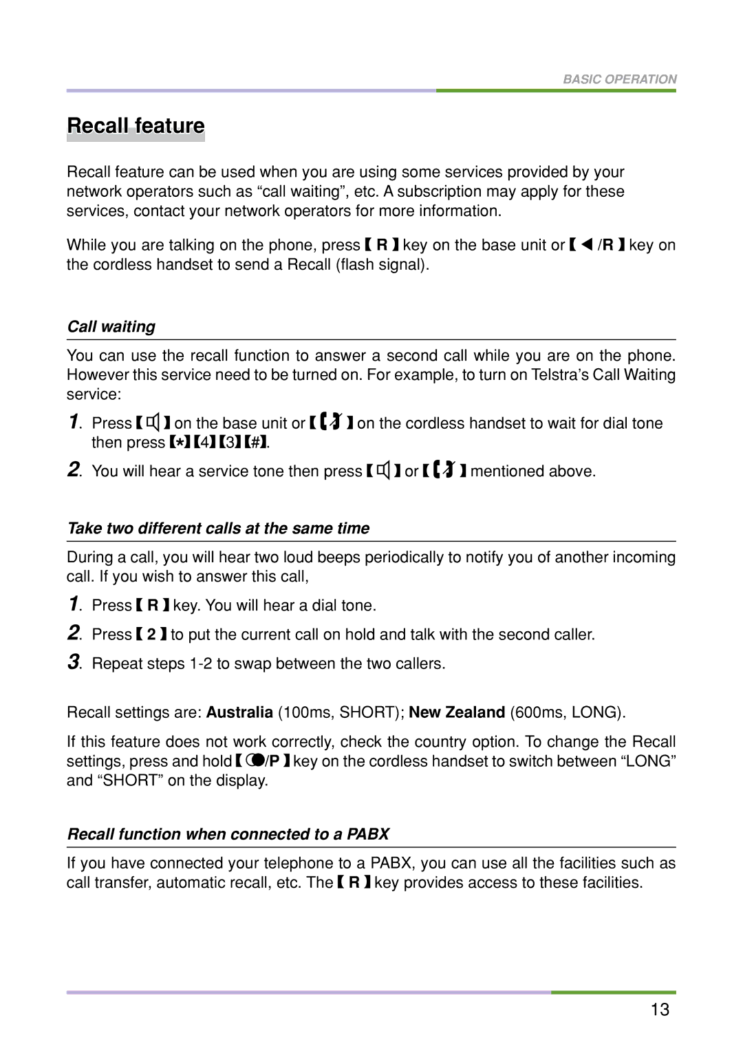 Oricom M5500 Series manual Recall feature, Call waiting, Take two different calls at the same time 