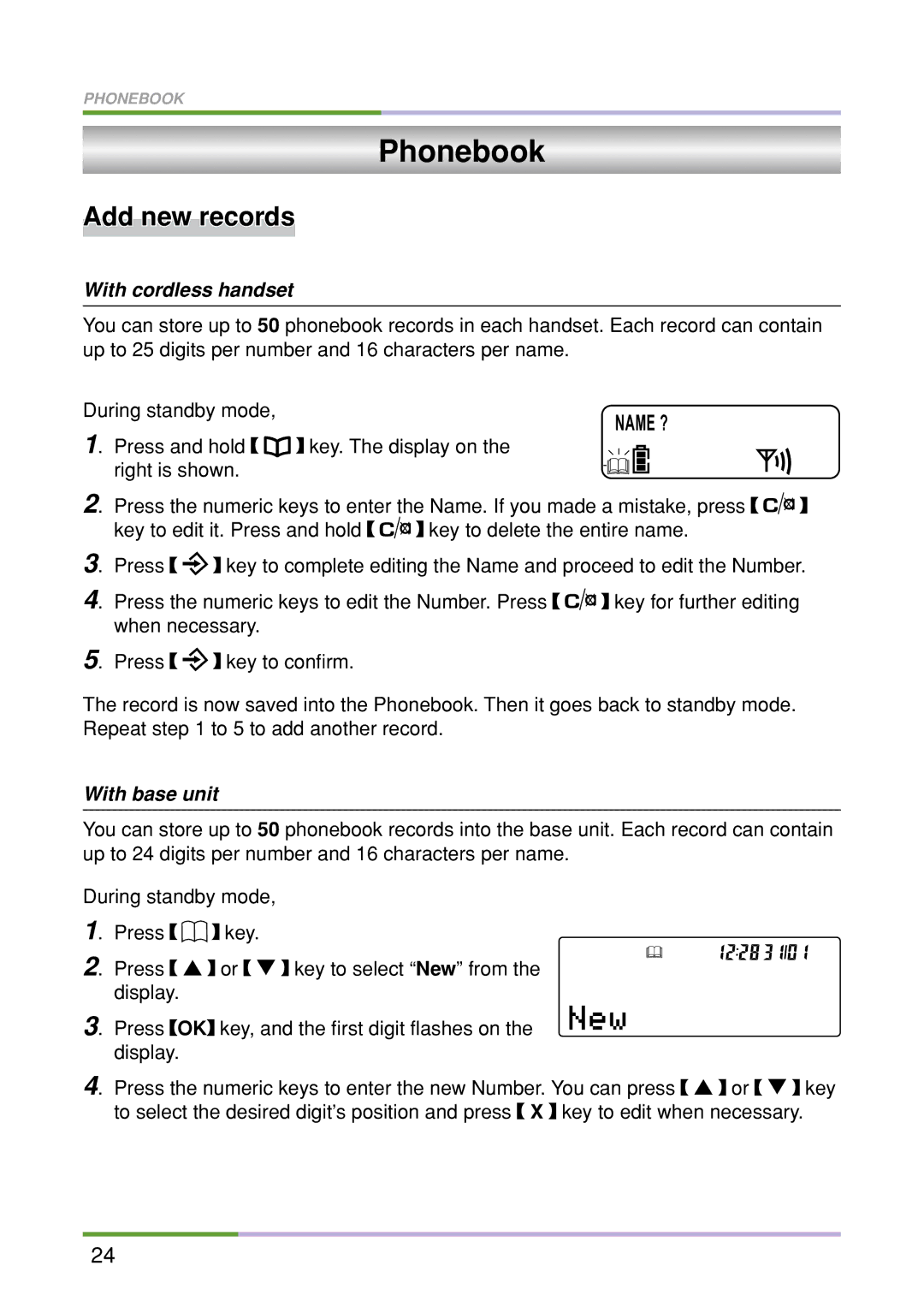 Oricom M5500 Series manual Phonebook, Add new records 