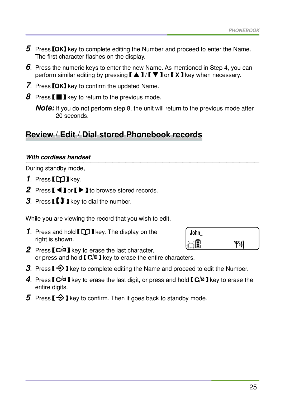 Oricom M5500 Series manual Review / Edit / Dial stored Phonebook records 