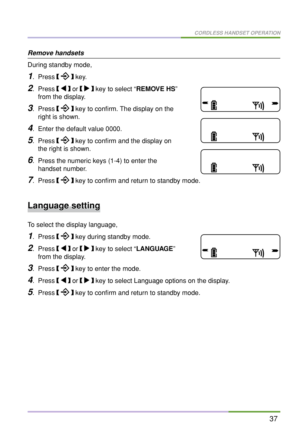 Oricom M5500 Series manual Language setting, Remove handsets 