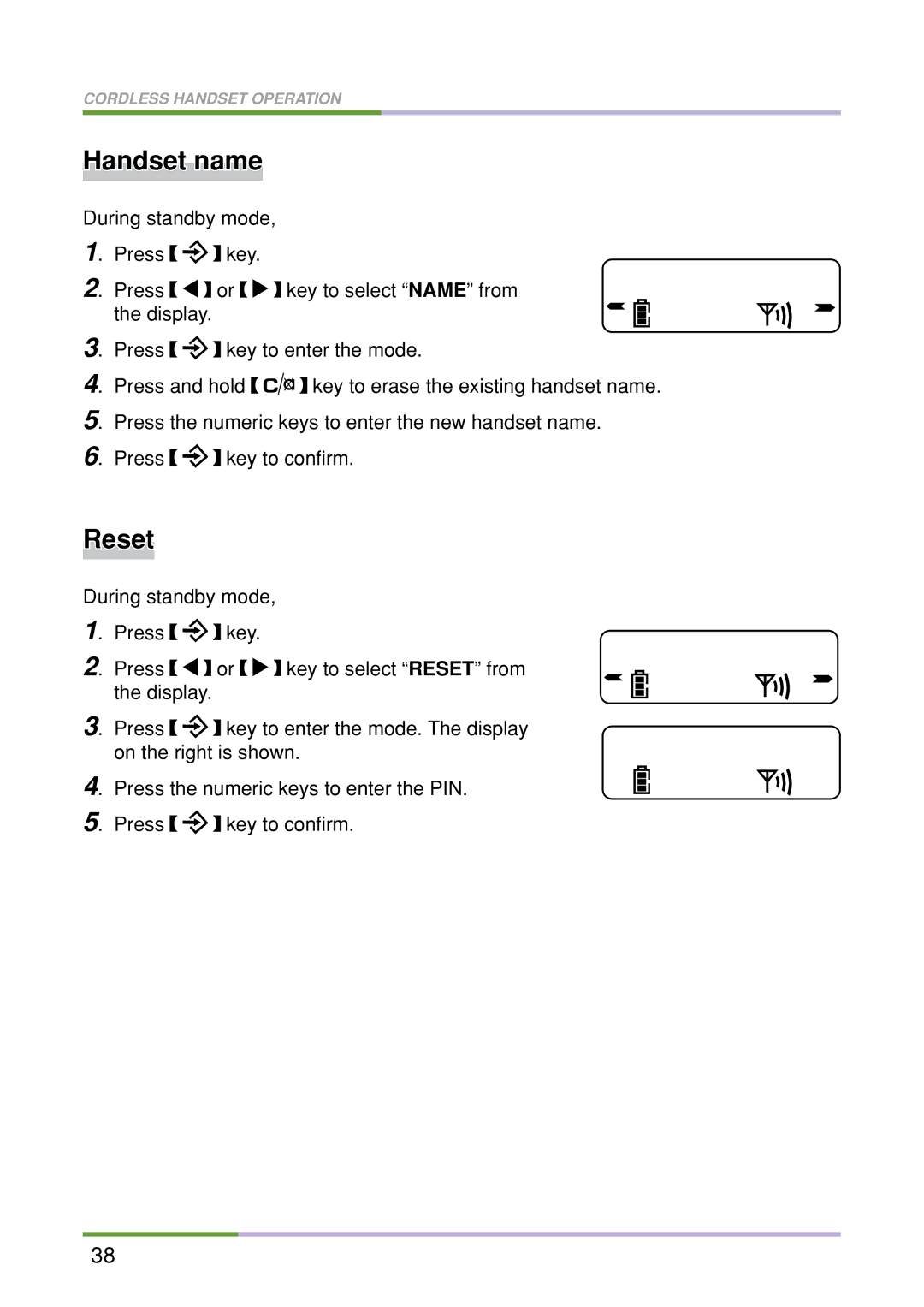 Oricom M5500 Series manual Handset name, Reset 