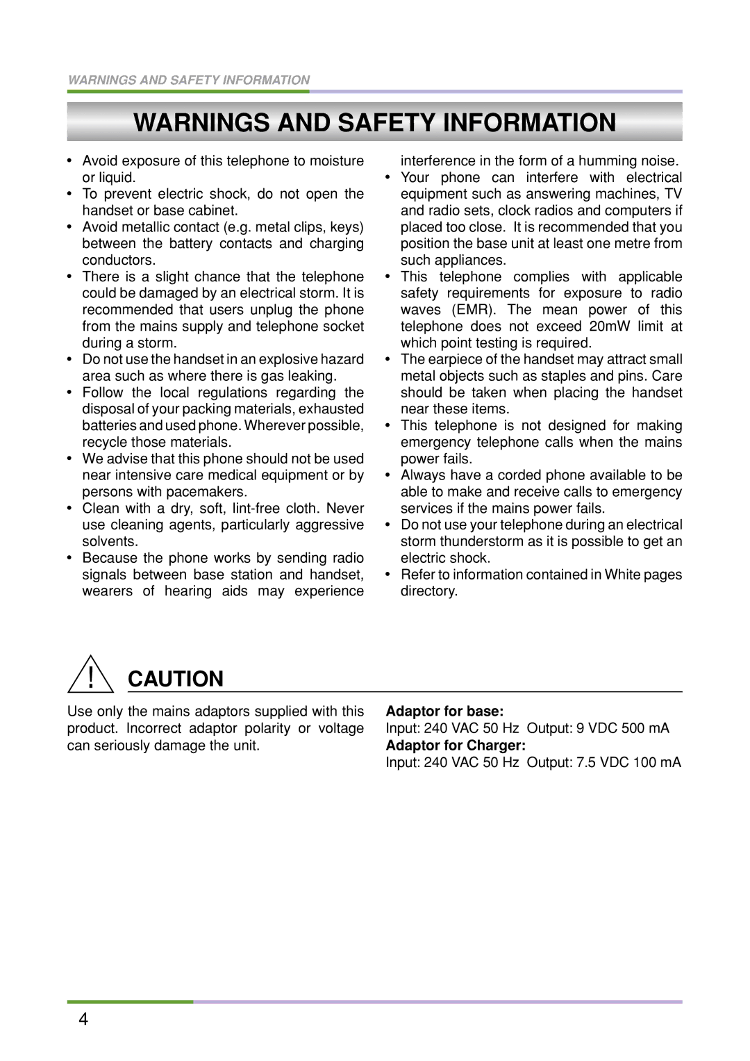 Oricom M5500 Series manual Adaptor for Charger 