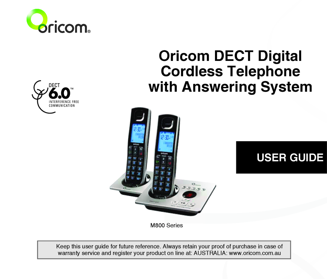 Oricom M800 warranty Oricom Dect Digital Cordless Telephone with Answering System 