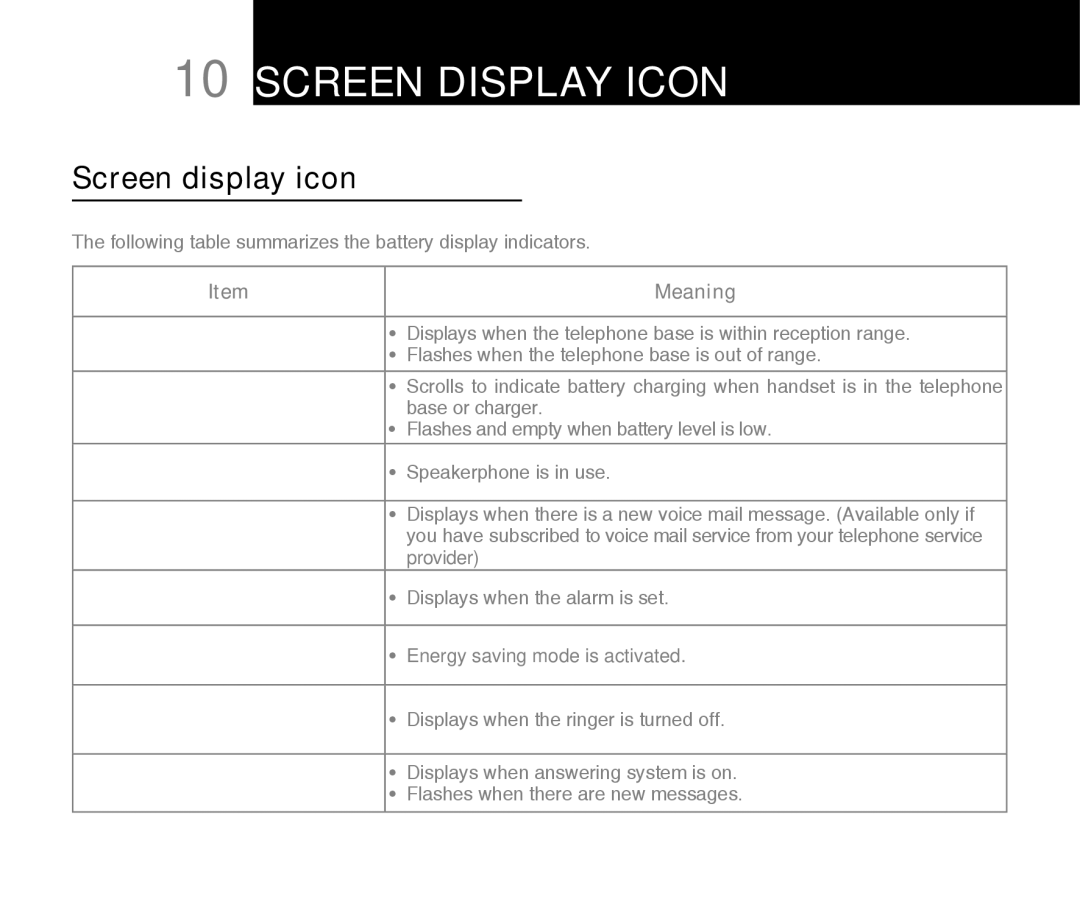 Oricom M800 warranty Screen Display Icon, Screen display icon 