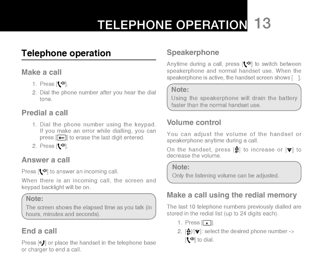 Oricom M800 warranty Telephone operation 