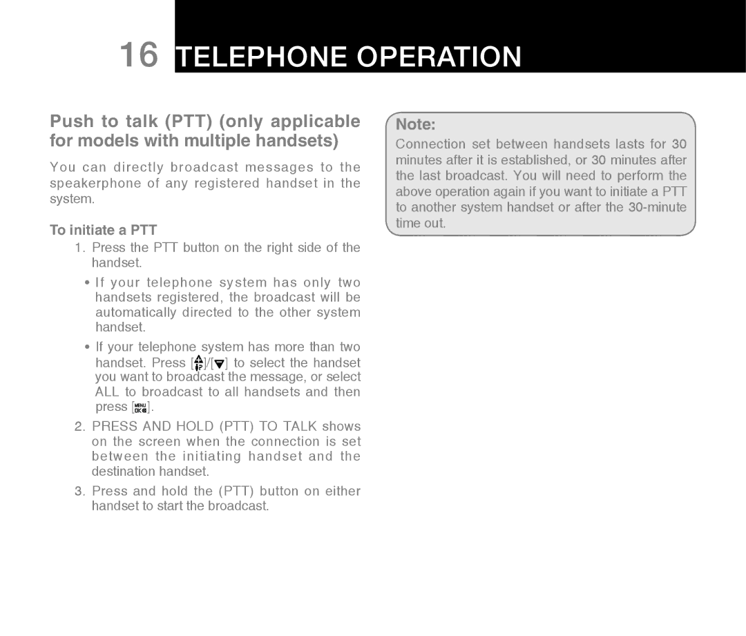 Oricom M800 warranty To initiate a PTT 