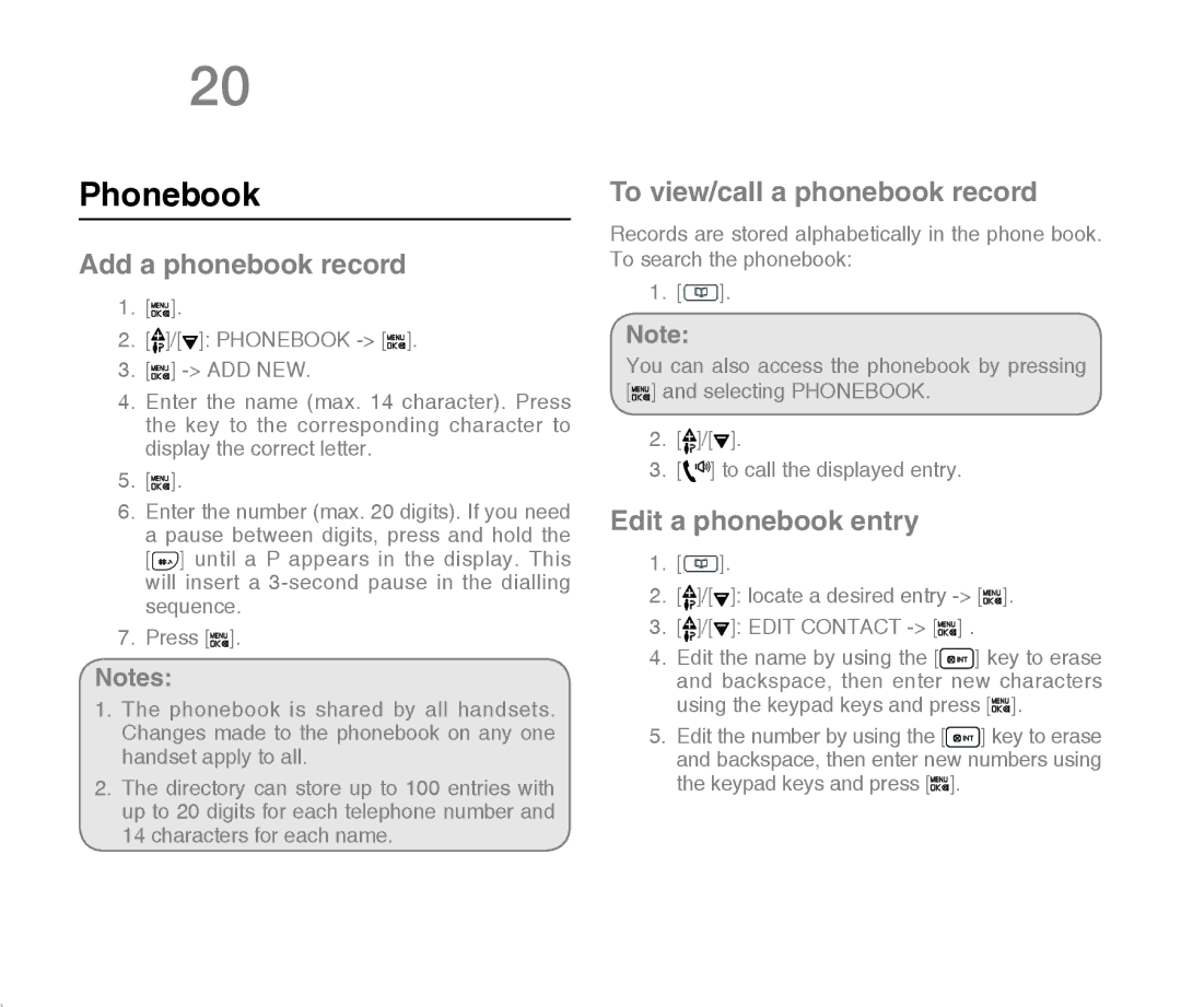 Oricom M800 warranty Phonebook, Add a phonebook record, To view/call a phonebook record, Edit a phonebook entry 