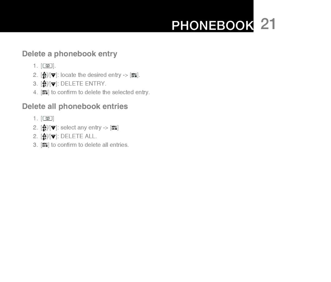 Oricom M800 warranty Delete a phonebook entry, Delete all phonebook entries 