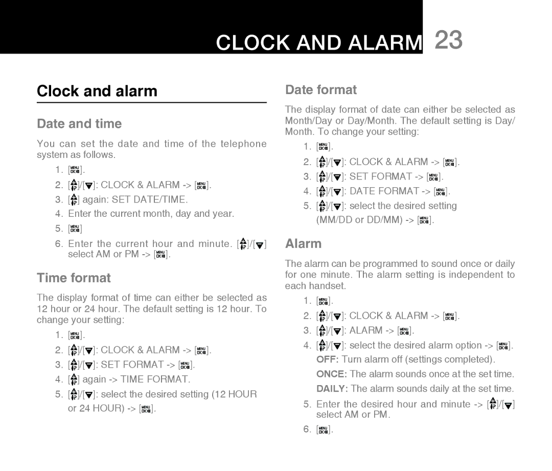 Oricom M800 warranty Clock and Alarm, Clock and alarm 