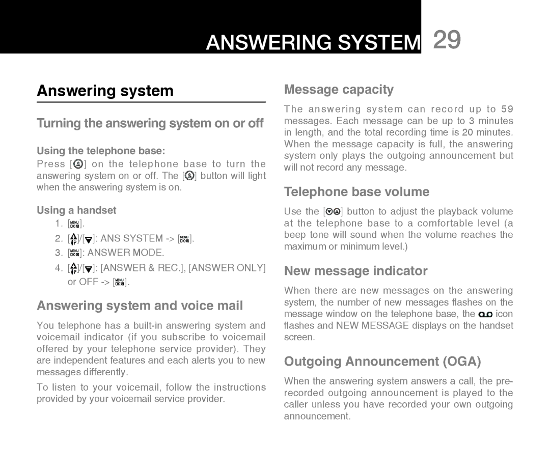 Oricom M800 warranty Answering system 