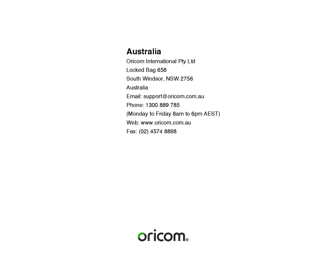 Oricom M800 warranty Australia 