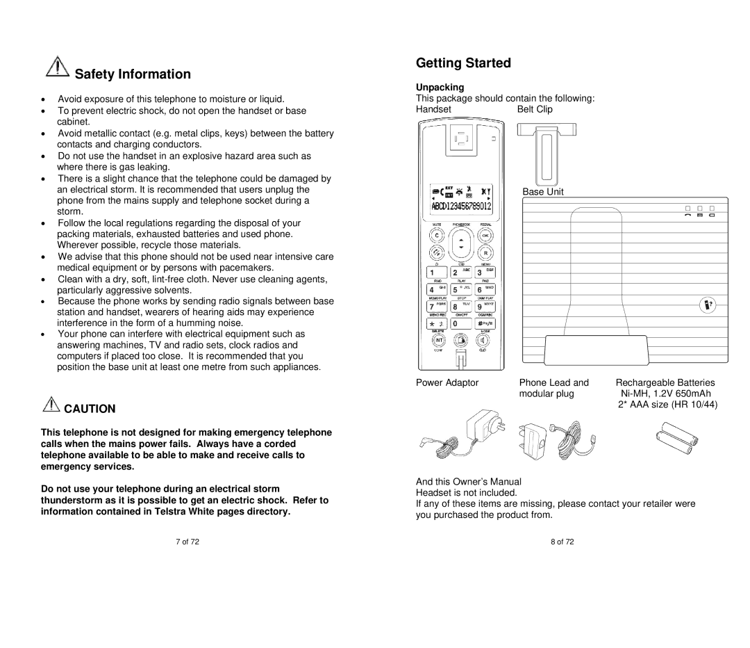 Oricom MI40 manual Safety Information, Getting Started, Unpacking 