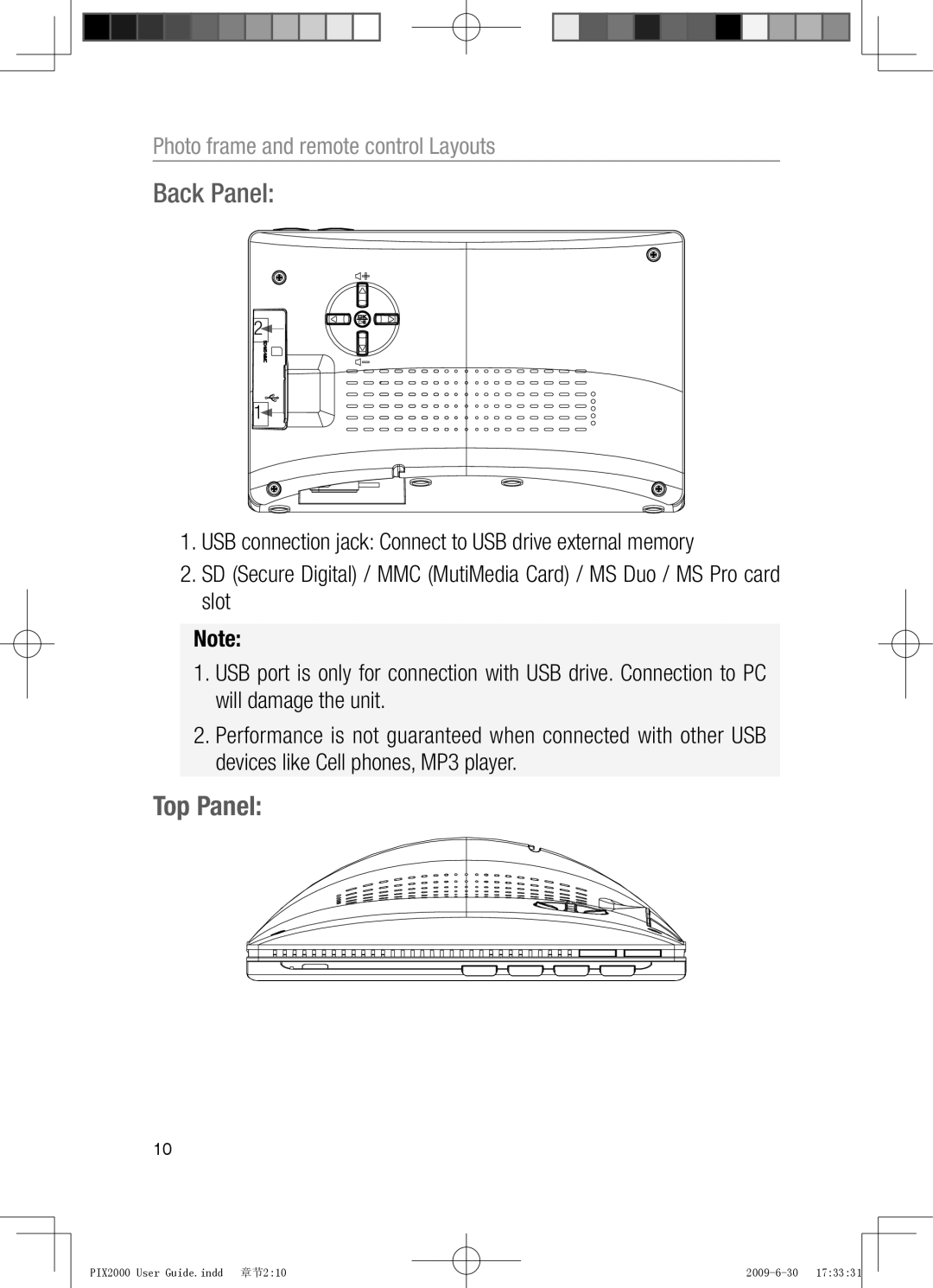 Oricom PIX2000 manual Back Panel, Top Panel 