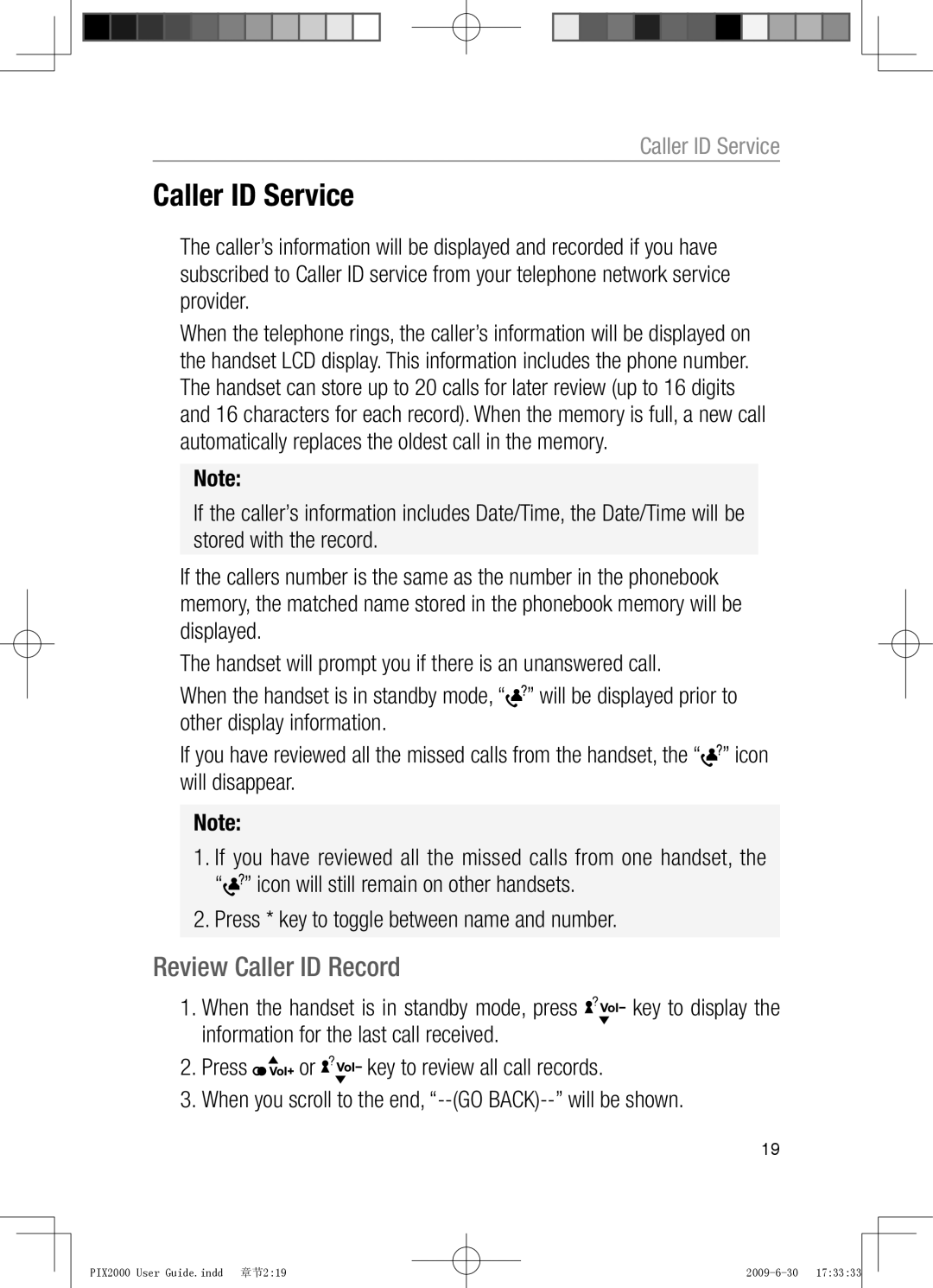 Oricom PIX2000 manual Caller ID Service, Review Caller ID Record 