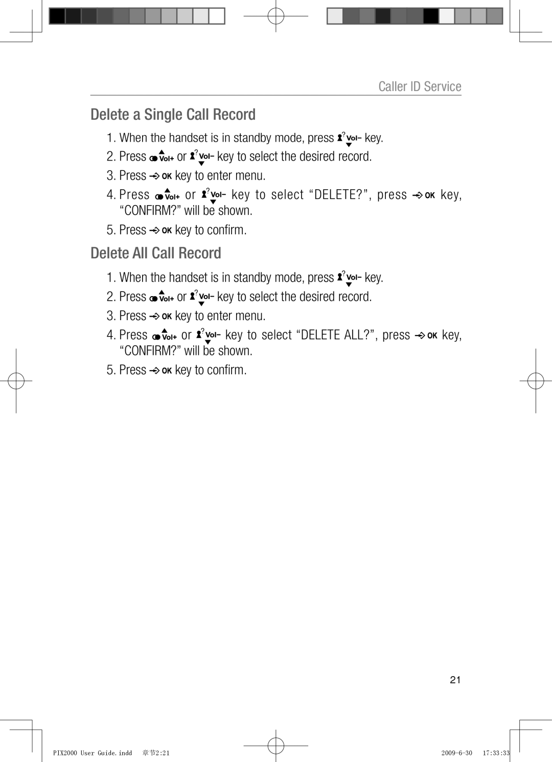 Oricom PIX2000 manual Delete a Single Call Record, Delete All Call Record 