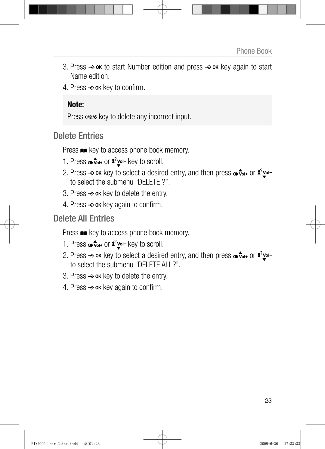 Oricom PIX2000 manual Delete Entries, Delete All Entries 