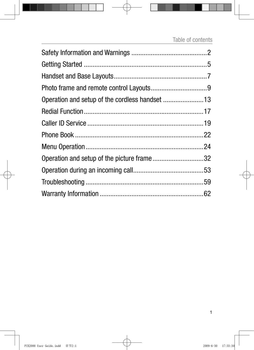 Oricom PIX2000 manual Table of contents 