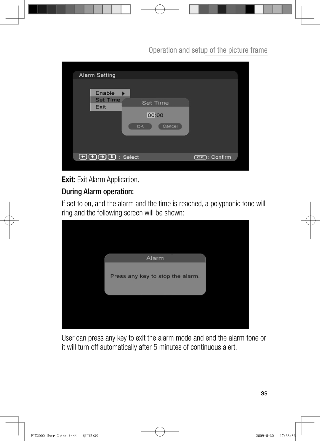 Oricom PIX2000 manual Exit Exit Alarm Application During Alarm operation 