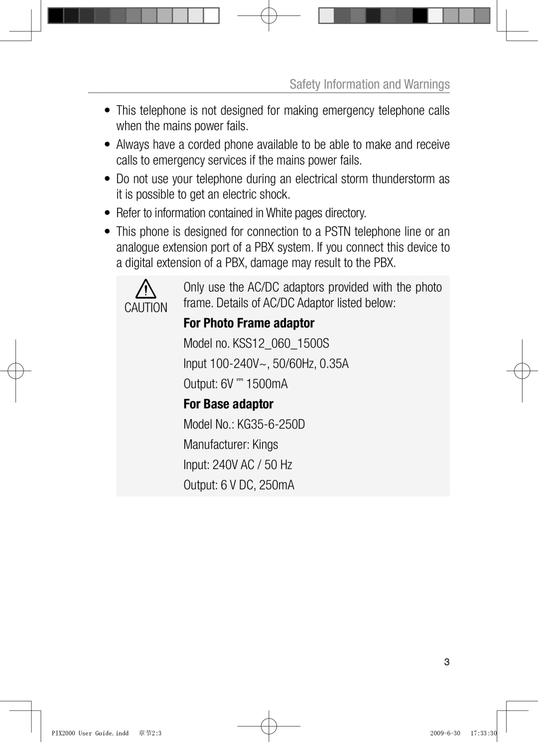 Oricom PIX2000 manual For Photo Frame adaptor, Model no. KSS120601500S, Input 100-240V~, 50/60Hz, 0.35A, 1500mA 