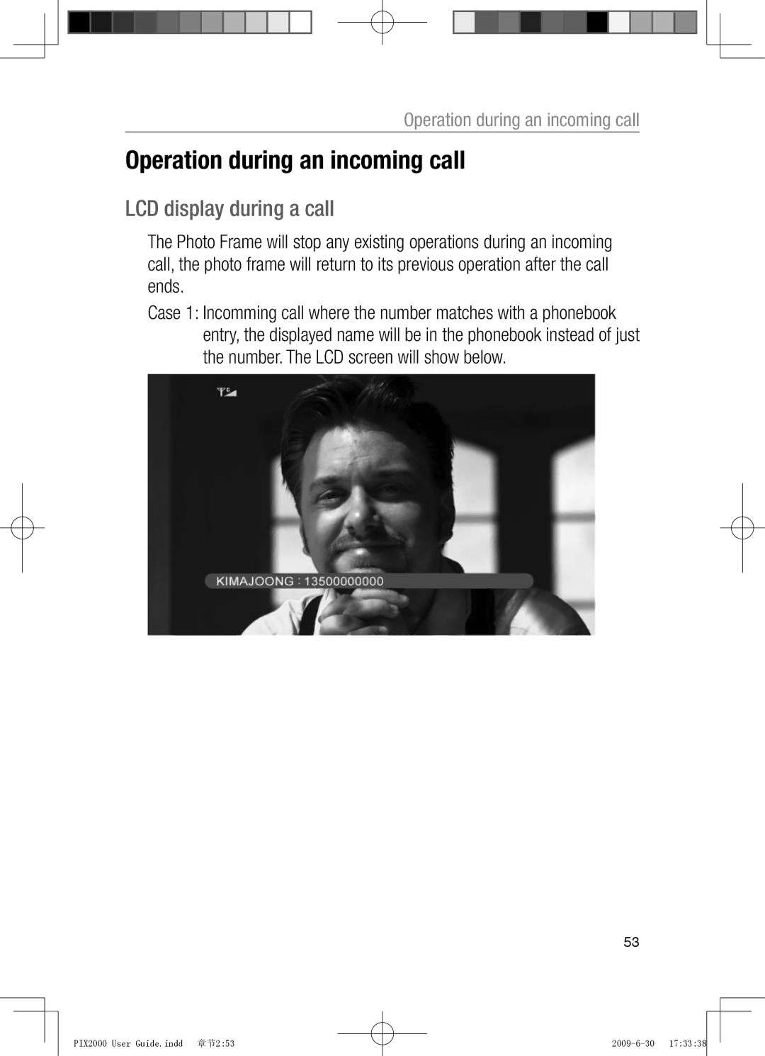 Oricom PIX2000 manual Operation during an incoming call, LCD display during a call 