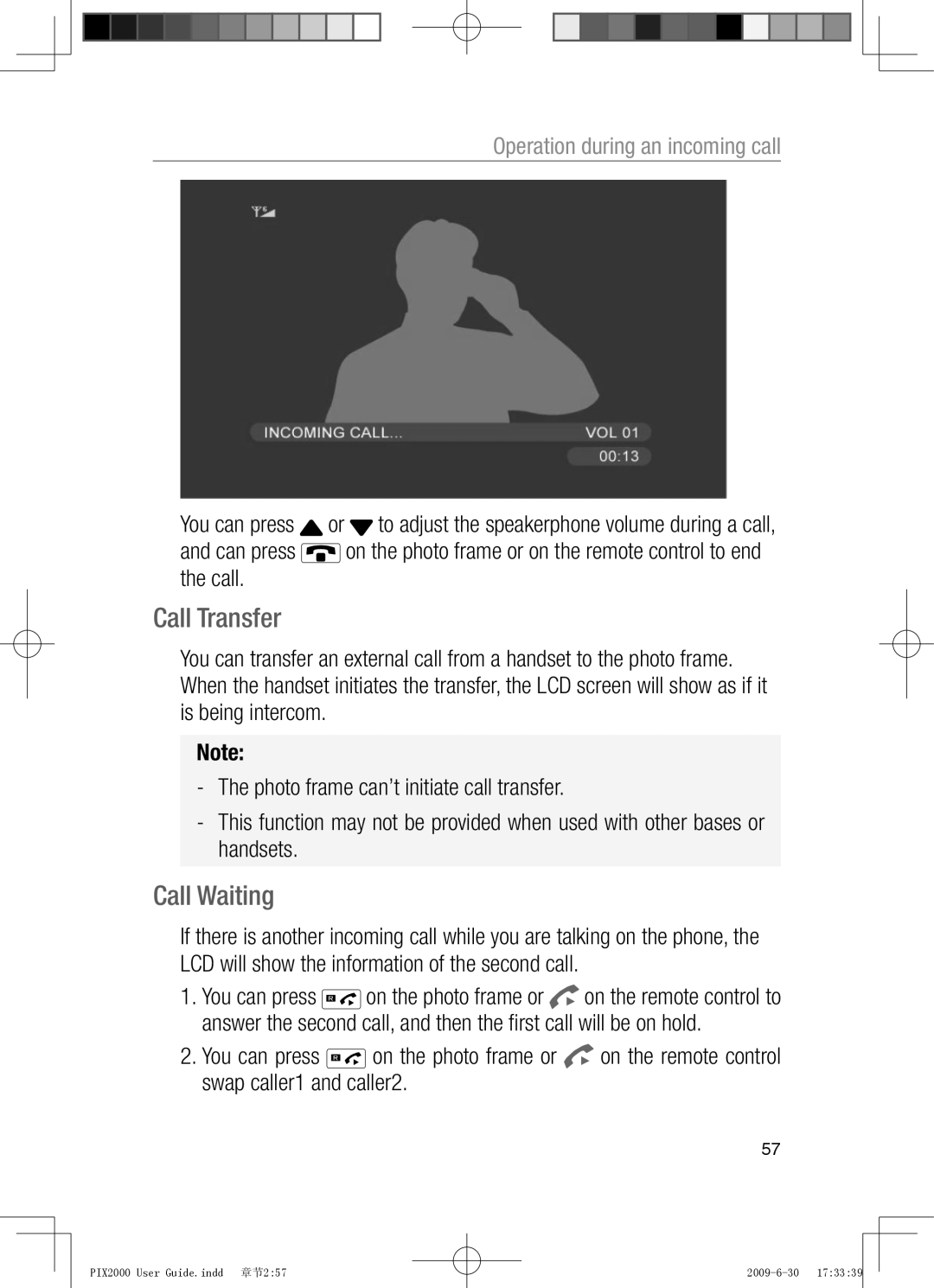 Oricom PIX2000 manual Call Transfer, Call Waiting 