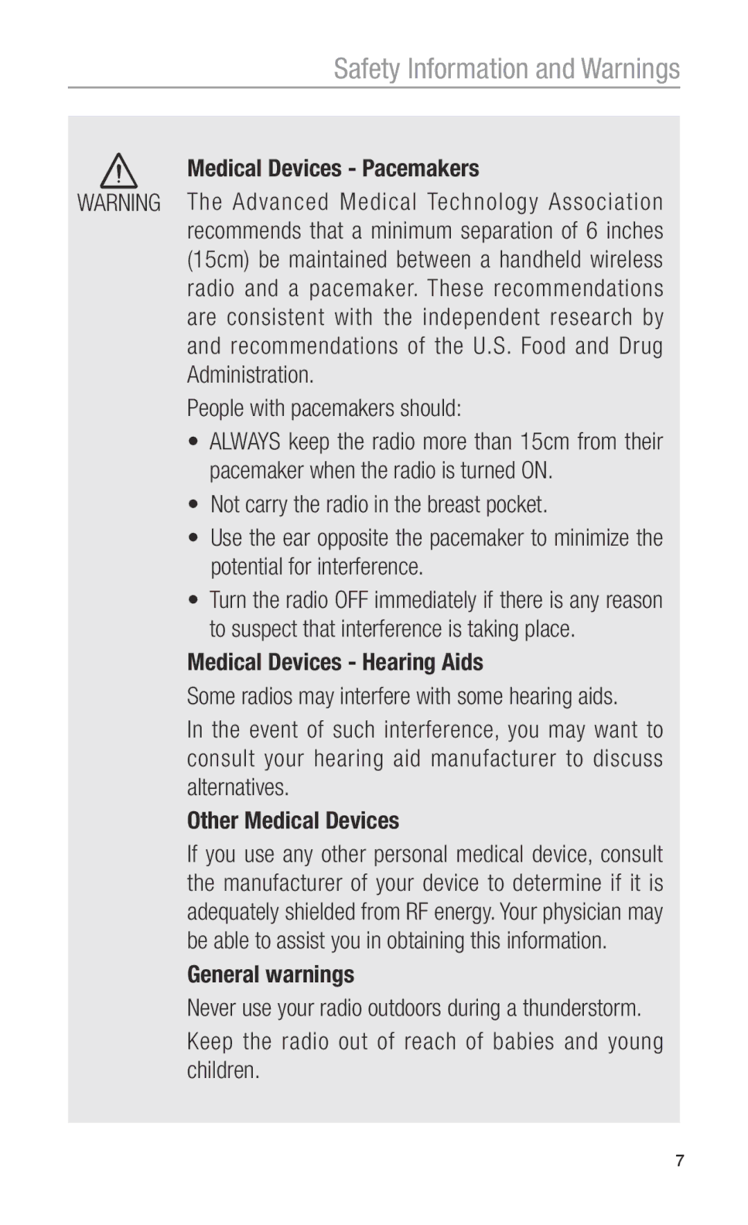 Oricom PMR1200 operating instructions Medical Devices Pacemakers People with pacemakers should 