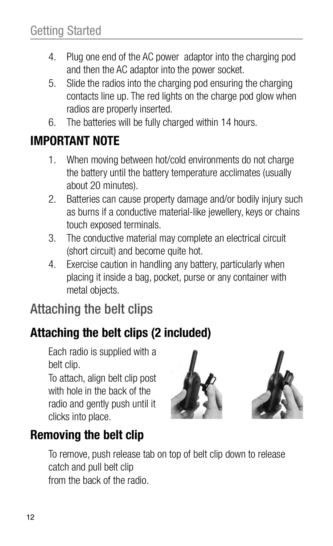 Oricom PMR3000 Attaching the belt clips 2 included, Removing the belt clip, Each radio is supplied with a belt clip 