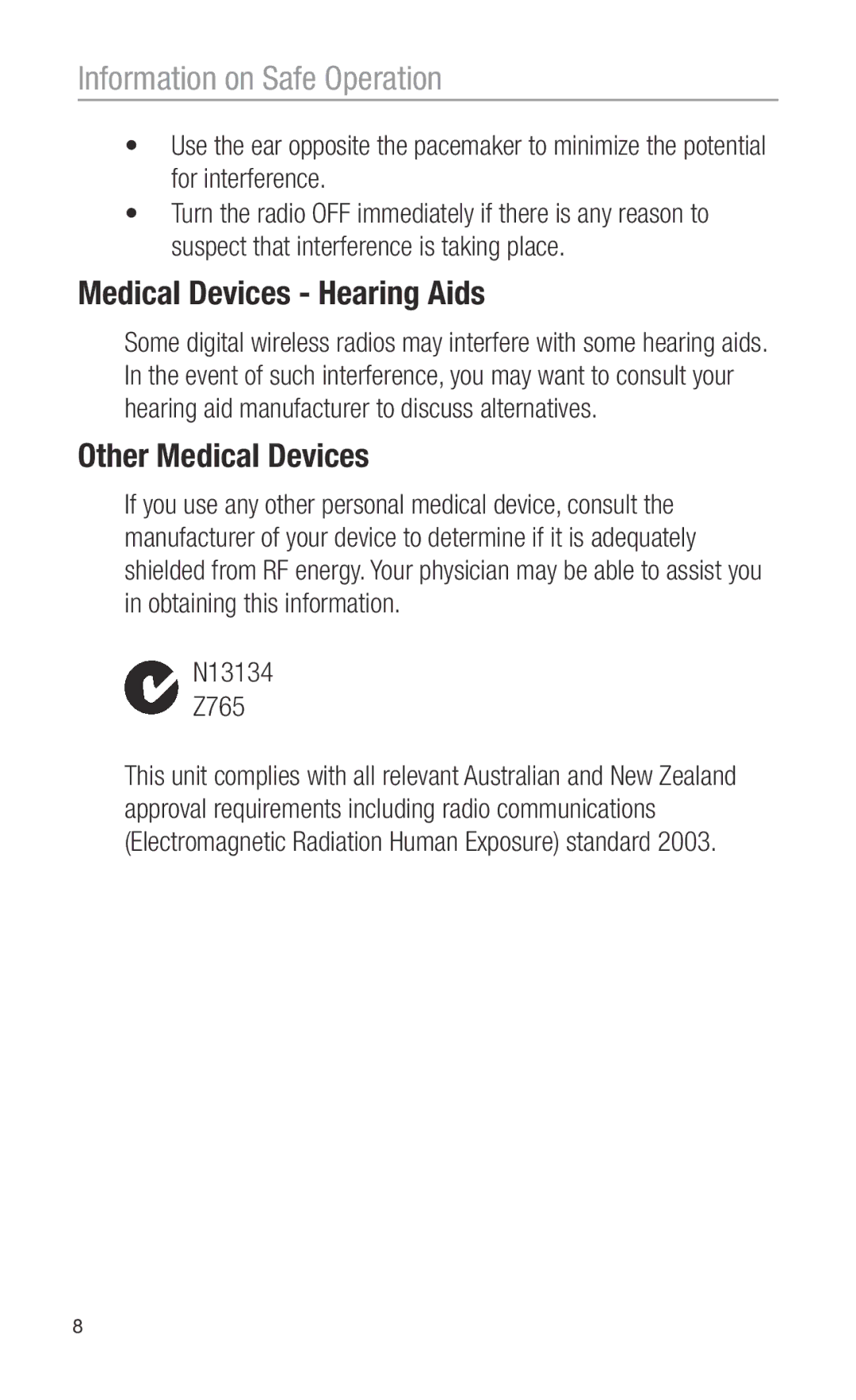 Oricom PMR3000 operating instructions Medical Devices Hearing Aids, Other Medical Devices, N13134 Z765 