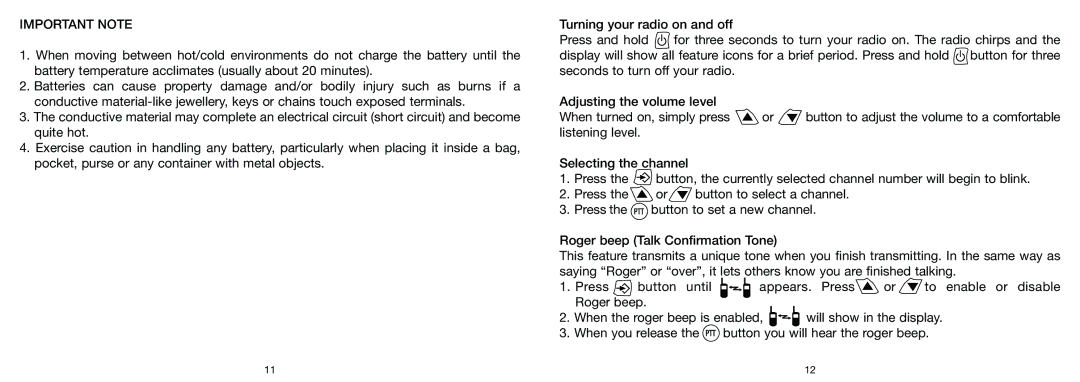 Oricom PMR3000R manual Important Note 