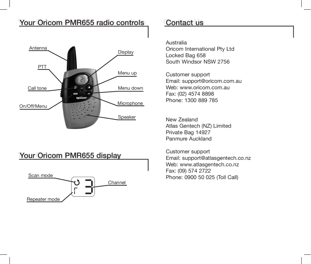 Oricom PMR655 manual ContactContactUsus 