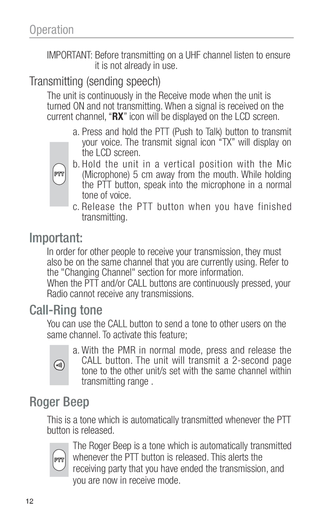 Oricom PMR755 operating instructions Call-Ring tone, Roger Beep, Same channel. To activate this feature 