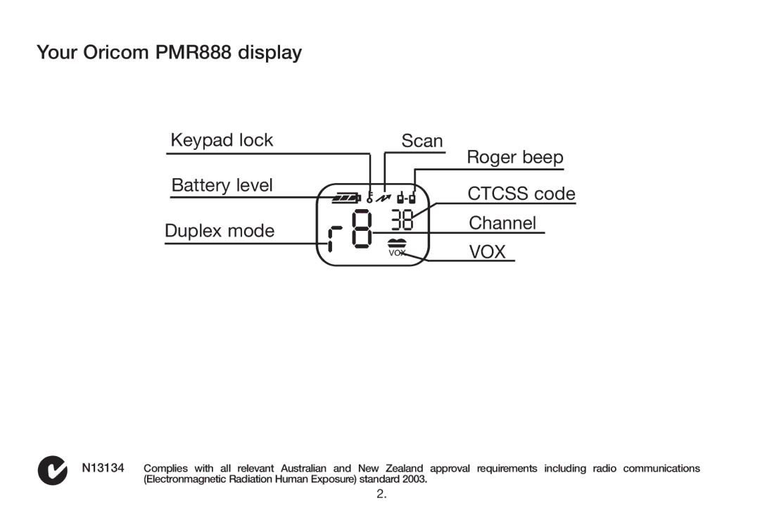 Oricom manual Your Oricom PMR888 display, Vox 