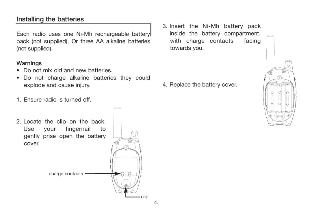 Oricom PMR888 manual Installing the batteries 