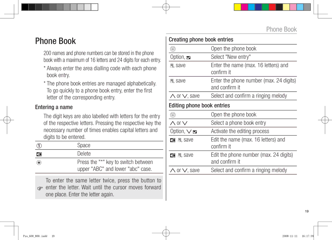 Oricom pro600 DECT, pro800 DECT manual Phone Book 