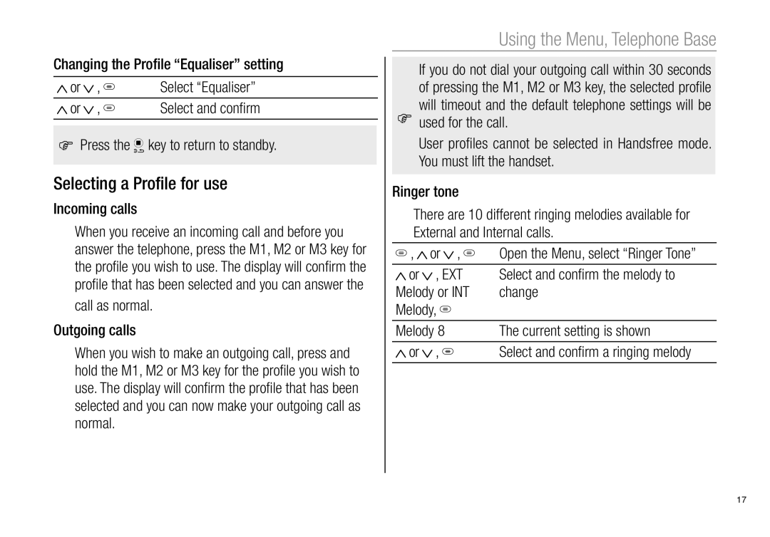 Oricom Pro900 manual Selecting a Profile for use 