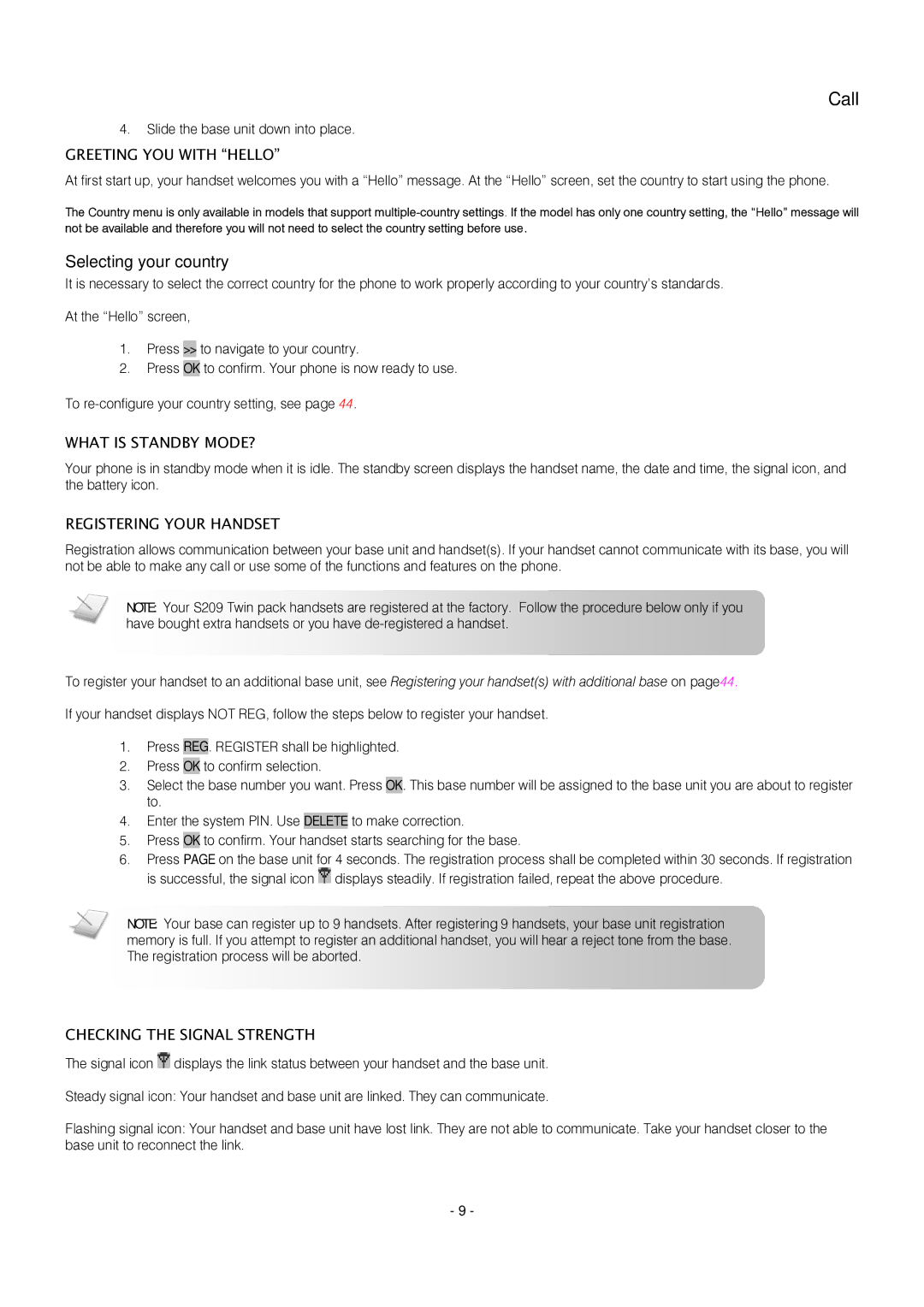 Oricom S209 manual Selecting your country, Greeting YOU with Hello, What is Standby MODE?, Registering Your Handset 