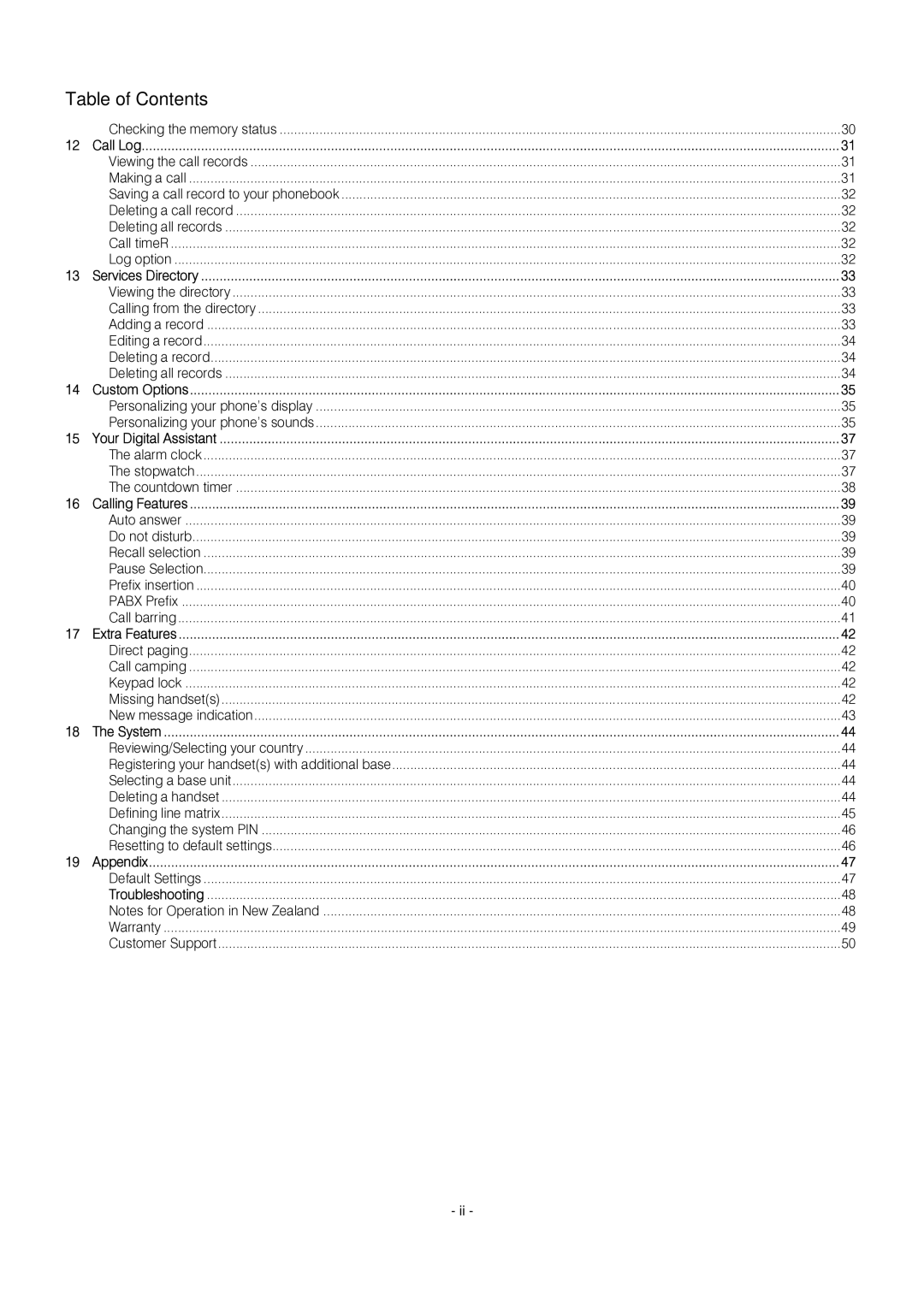 Oricom S209 manual Table of Contents 