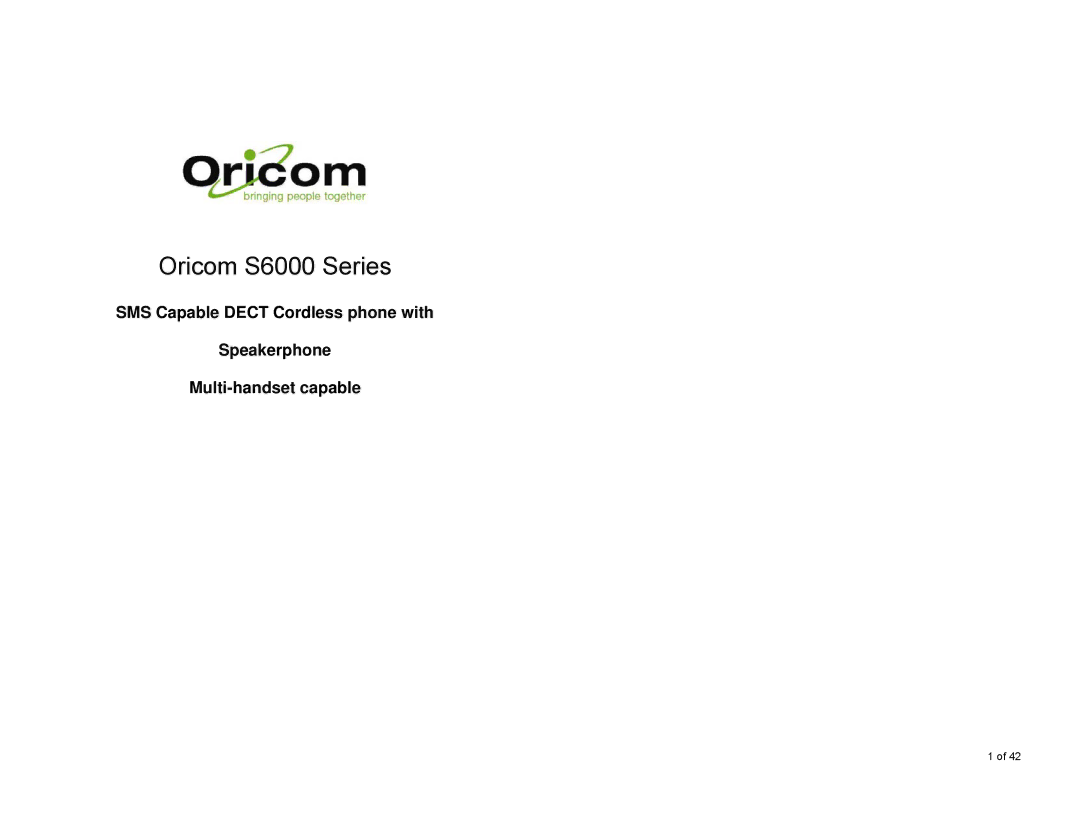 Oricom manual Oricom S6000 Series 